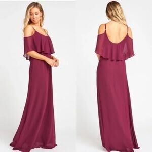 Show Me Your Mumu Womens Caitlin Ruffle Maxi Dress Size‎ XS Merlot Chiffon NWT